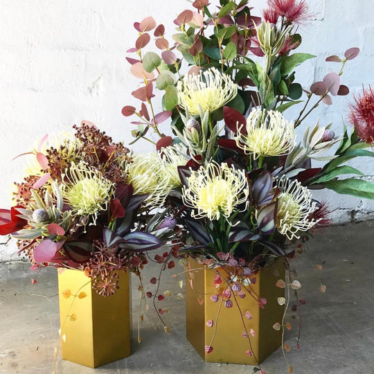 Matching Floral Design - Gold Vases