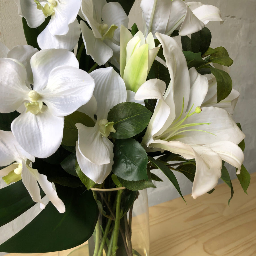 Artificial - White Orchid & Lily in Glass