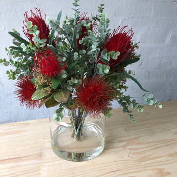 Artificial - Red Natives & Eucalyptus in Glass