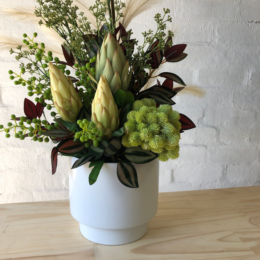 Artificial - White Vase with Natives and Pampas Grass