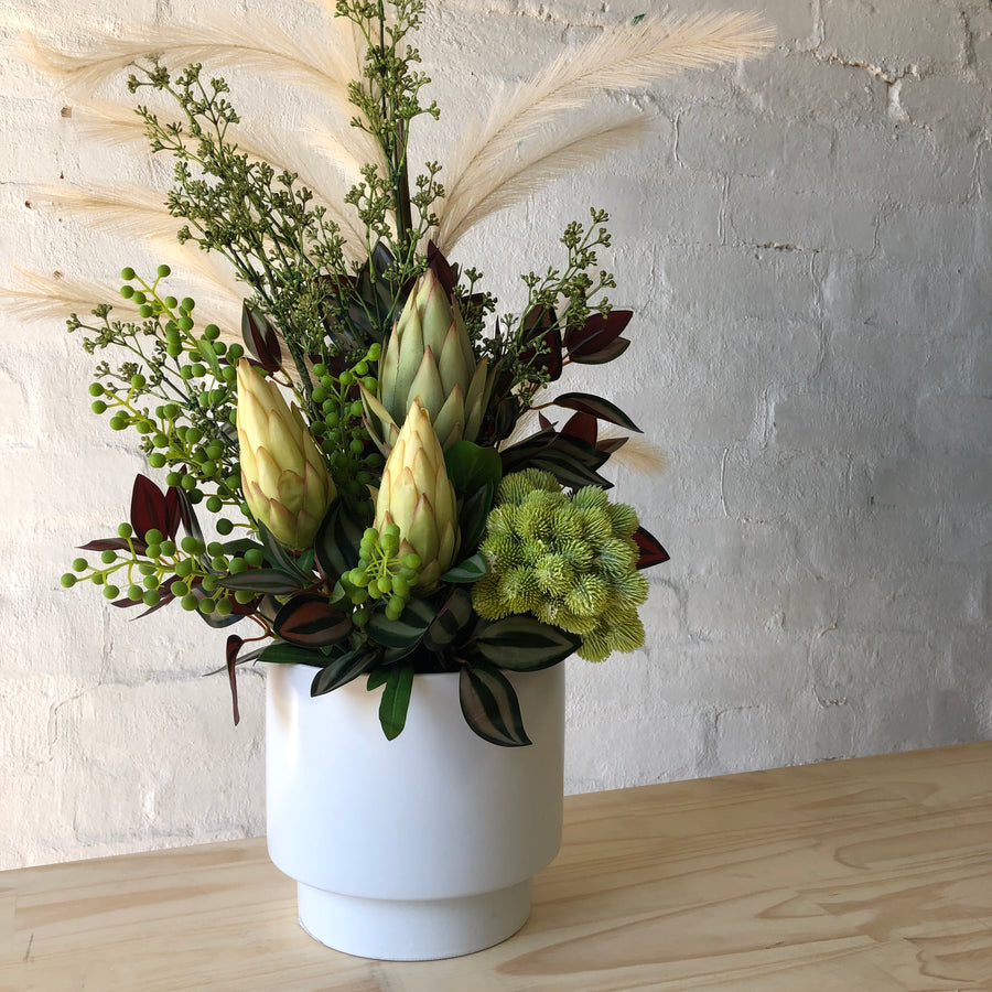 Artificial - White Vase with Natives and Pampas Grass