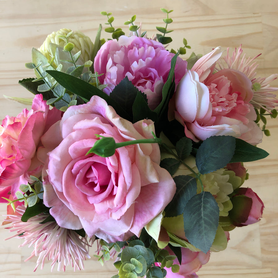 Artificial - Pink & Green Florals in Glass