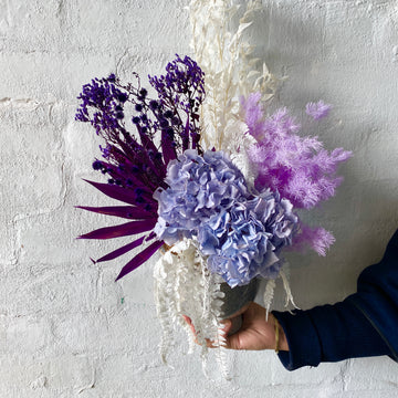 Dried & Preserved Design - Purple Florals & Grey Vase